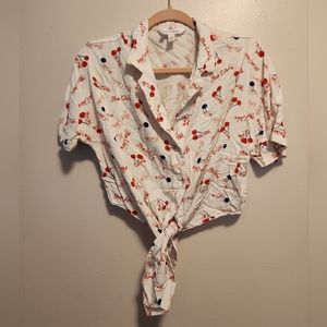 Cherry Tie Front Top
